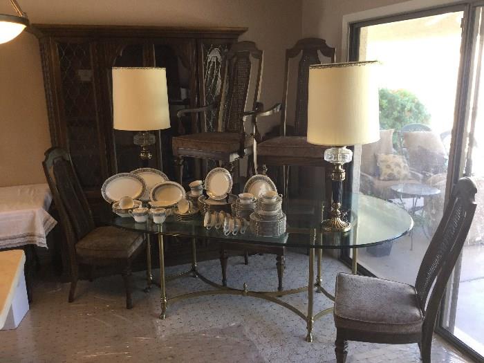 NORITAKE CHINA - 'PRELUDE',  DINING TABLE / CHAIRS/CHINA CABINET, GORGEOUS LAMPS