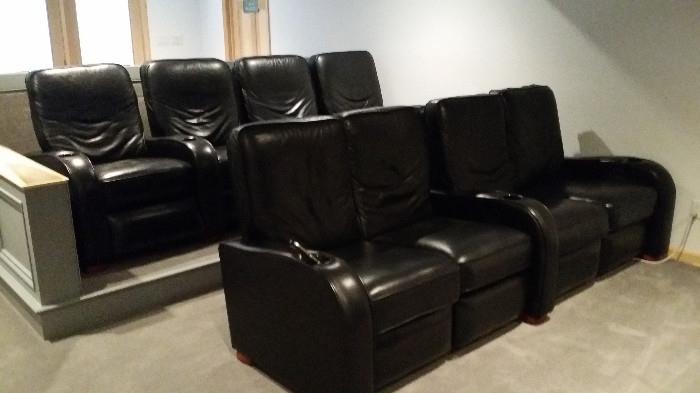 Purchased at Audio Etc. in 2006 United Leather, electric reclining chairs. Custom made in the USA! The back row is one section of 4, the front row is one section of 4. 