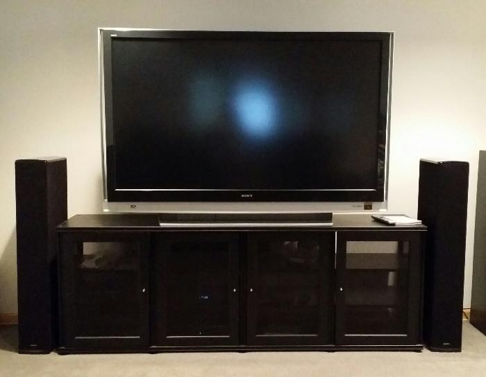 70" Sony 1080p on Salamander Audio Cabinet with Definitive Tower Speakers and Center Speaker (inside of cabinet)