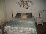 QUEEN BED, 2 WICKER NIGHT STANDS