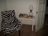 PR. WHITE TABLES, ZEBRA ARM CHAIR