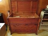 Open top 2 drawer cedar chest.