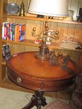 drum table, leather top