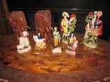 Staffordshire figures, carved elephants