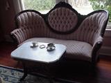 Victorian sofa, marble top coffee table