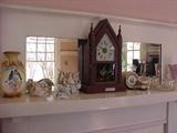 Steeple clock, assorted collectibles