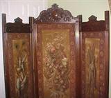 French screen with 3 hand painted canvas panels