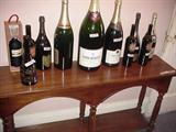 sofa table, wine bottle displays