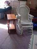 wicker chair with ottoman & side table