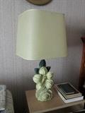 Vintage 1950s PAIR of Hibiscus Flower with Original Shades Lamps