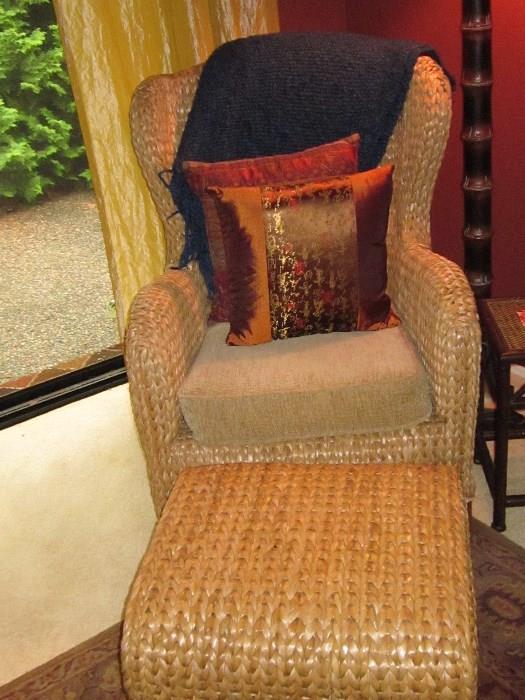Wicker chair and ottoman