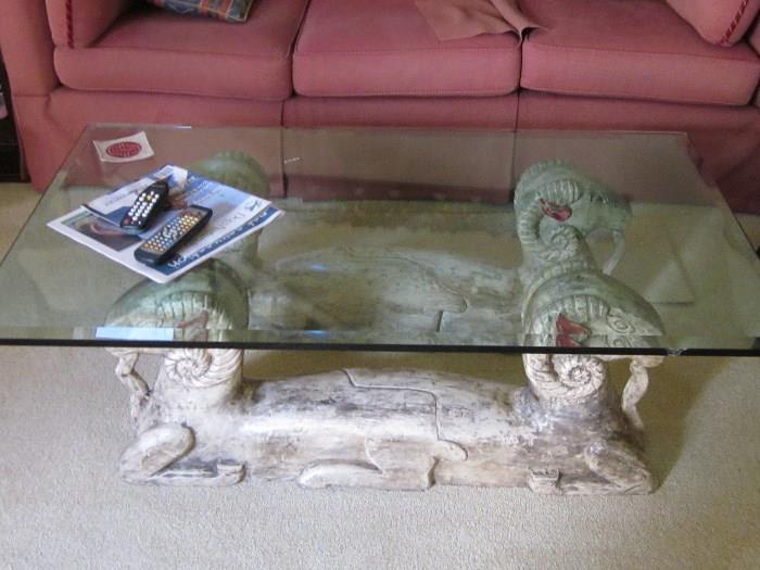 Coffee table rams and glass