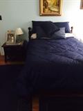 bed frame, mattress and box spring, bedding, art on wall, lamps, end tables.. all for sale!