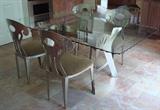 Brushed Steel Glass Top Table w/ Four Chairs From Soho Gallery