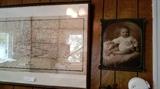 c1915 Seattle map of downtown - Harry Broderick  vintage baby photo in outstanding frame