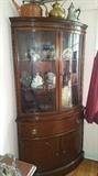 1920's-40's mahogany bow front corner china cabinet