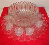 SPECTACULAR ANTIQUE PUNCH BOWL WITH PLATTER AND CUPS