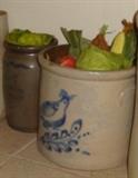 ANTIQUE "3" COBALT CROCK and ANTIQUE HAMILTON and JONES PENNSYLVANIA CROCK