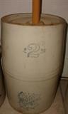 ANTIQUE WESTERN STONEWARE CROCK/CHURN WITH PADDLE