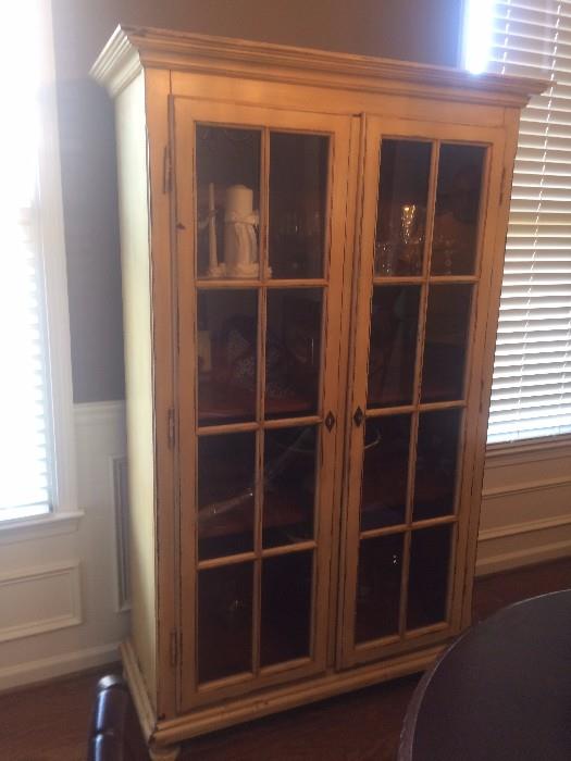 #6 cream painted display cabinet as is $150