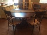 #28 round wood top metal base table 4 chairs $175