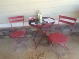 #53 red metal folding table 2 chairs $75