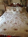 Pretty White Quilted Bedspread with matching throw pillow and pillow shams.  