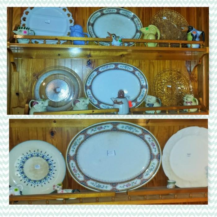 Set of 3 antique platters, Weller pottery Mammy cream pitcher, Shawnee Puss N Boots creamers, Shawnee Jumbo creamers, & MUCH More!