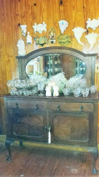 English Queen Anne sideboard with original drop style hardware. 