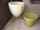 Atomic Bullet planter and green Bauer pot