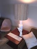 Vintage Stiffel ceramic table lamp and Paul McCobb for Lane inlayed tile side table