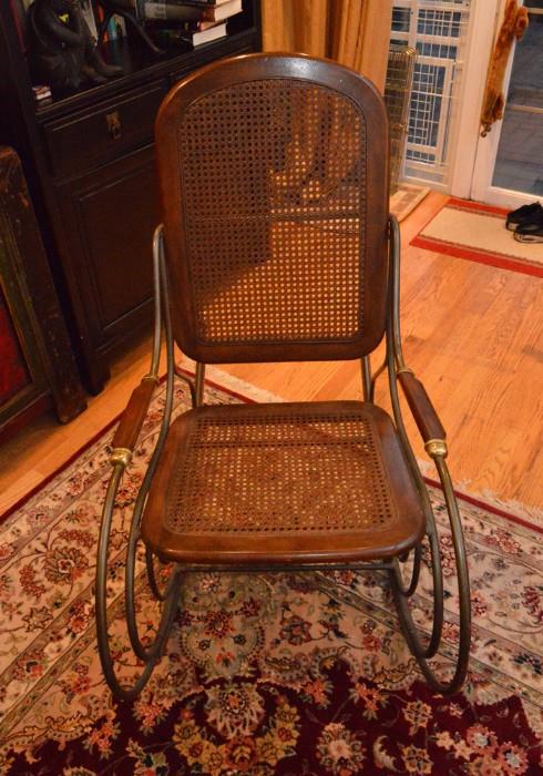 Iron Rocking Chair with Caned Back & Seat