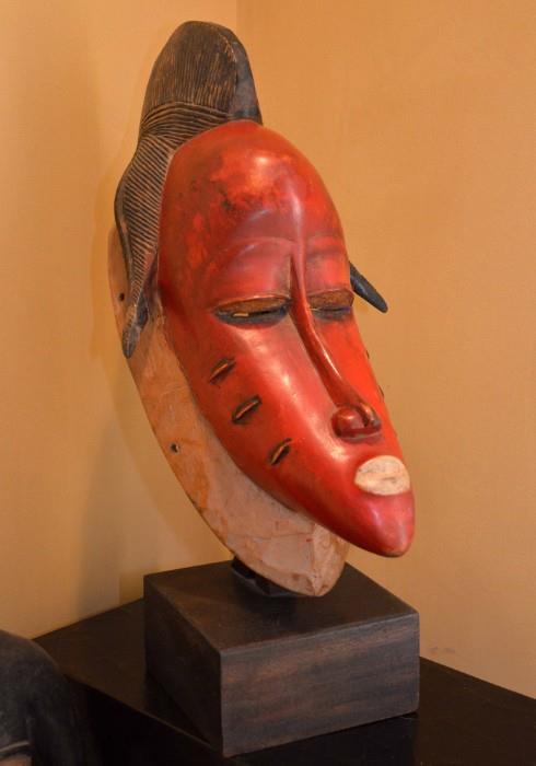 African Gouro Polychrome Mask from Ivory Coast, Gouro Tribe, Area of the Zouenola (Red Patina with Facial Scarification)