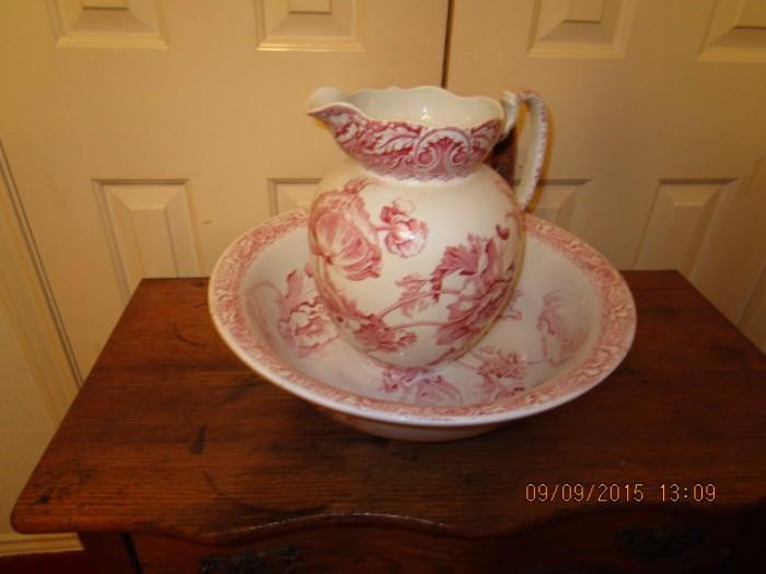 ANTIQUE PITCHER AND WASH BOWL