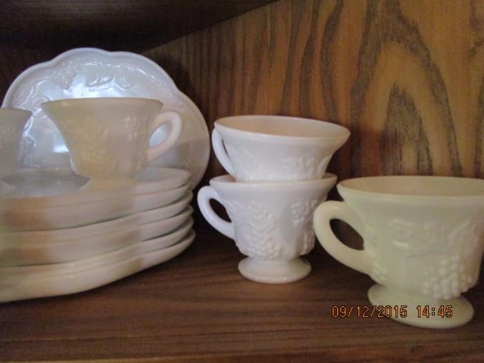 MILK GLASS SANDWICH AND CUP SET