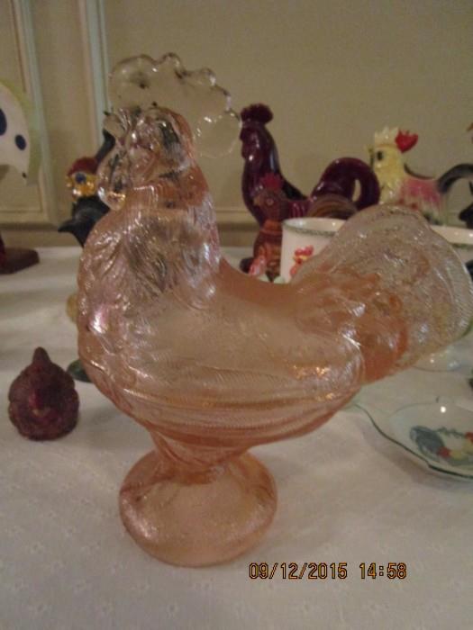 PINK GLASS ROOSTER - 2 PIECE