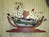 Old child's rocker, seat upholstered in velvet.