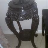 ANTIQUE HANDCARVED EBONIZED WOOD ASIAN STABD