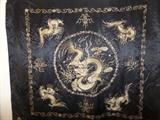 ANTIQUE BLACK SILK WITH SILVER THREAD CHINESE DRAGON WALL HANGING
