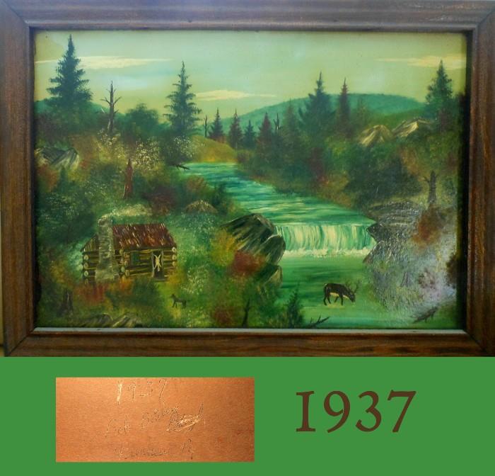 Very Nice Primitive Oil Painting dated 1937