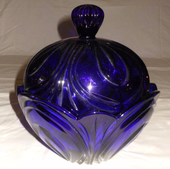 Large Cobalt Blue Covered Candy Dish 