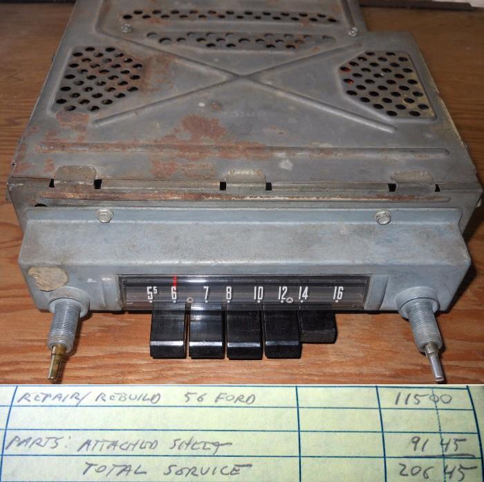 Found in it's shipping box, a repaired vintage car radio for a 56 Ford 