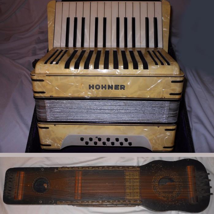 Antique Hohner Accordion and Ukelin 