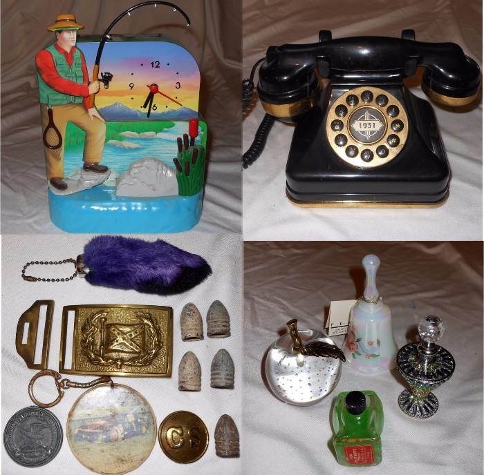 Fisherman Clock, the Rod moves up and down, Cute phone, Old Bullets, Fenton Bell and other smalls