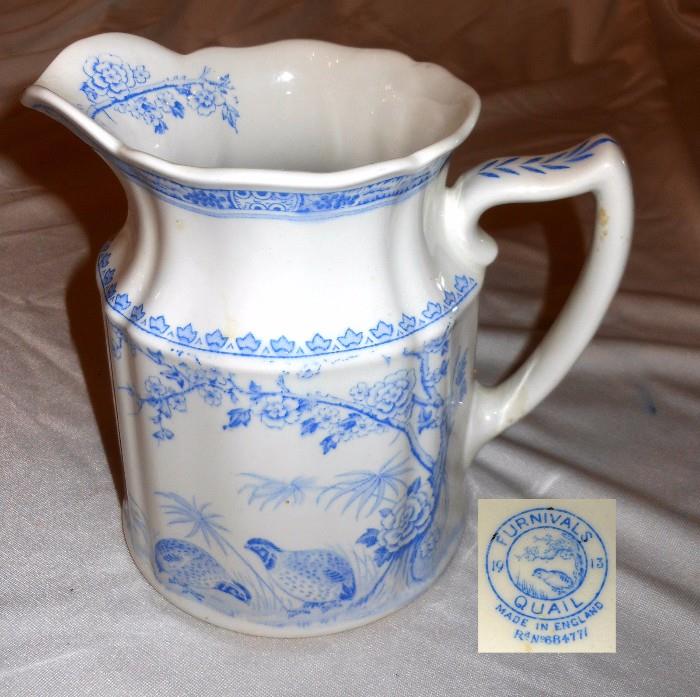 Furnival's Quail Pitcher Made In England 