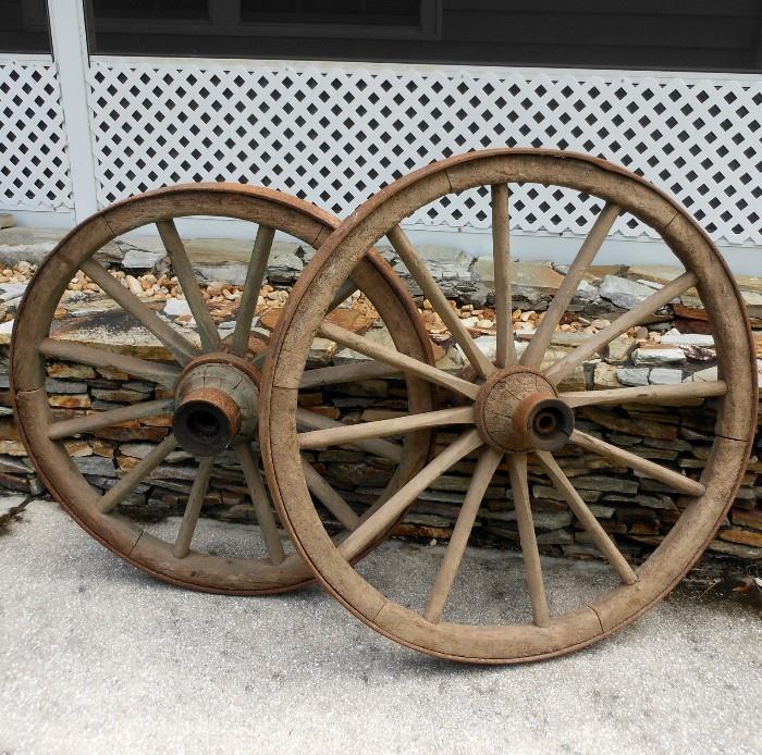 Showing 2 of 6 large Old Wooden Wagon Wheels