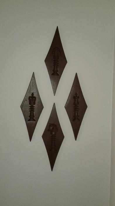 Wood plaques w embossed chess pieces