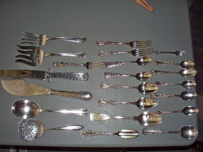 Some of the Sterling Silver Flatware and Serving Pieces.