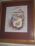 1 of 4 Signed by Jennifer Meadows #6 of 50. Watercolor, Matted and Framed 1989. Four State Flowers. Utah - Sego-lily.