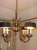 Brass 5 Light Chandelier w/Black Shades